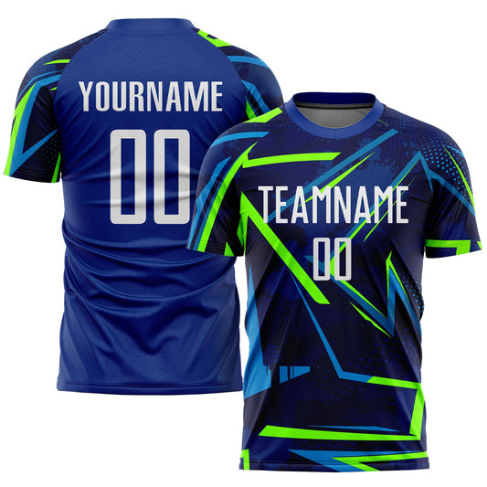 Custom Royal White-Neon Green Sublimation Soccer Uniform Jersey - Sky-Custom