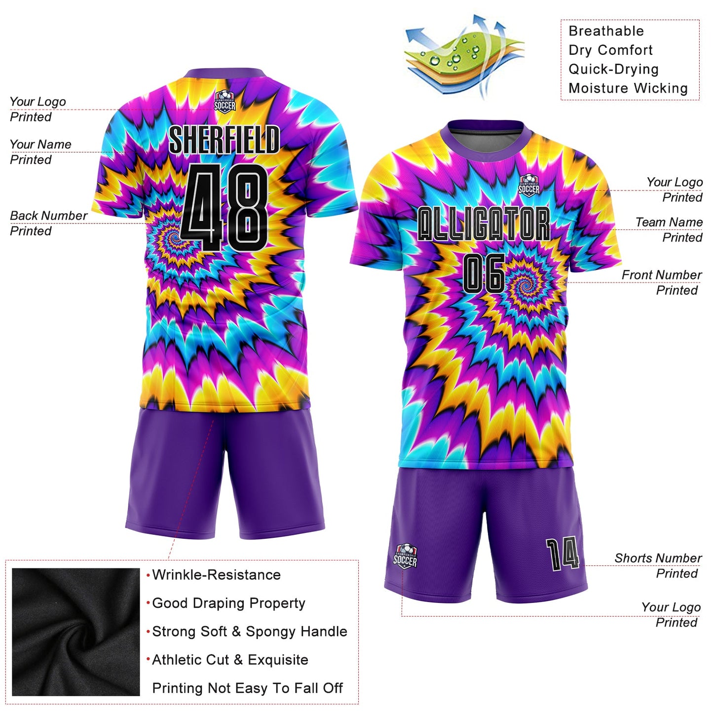 Custom Tie Dye Black-White Sublimation Soccer Uniform Jersey - Sky-Custom
