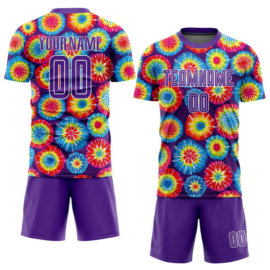 Custom Tie Dye Purple-White Sublimation Soccer Uniform Jersey - Sky-Custom