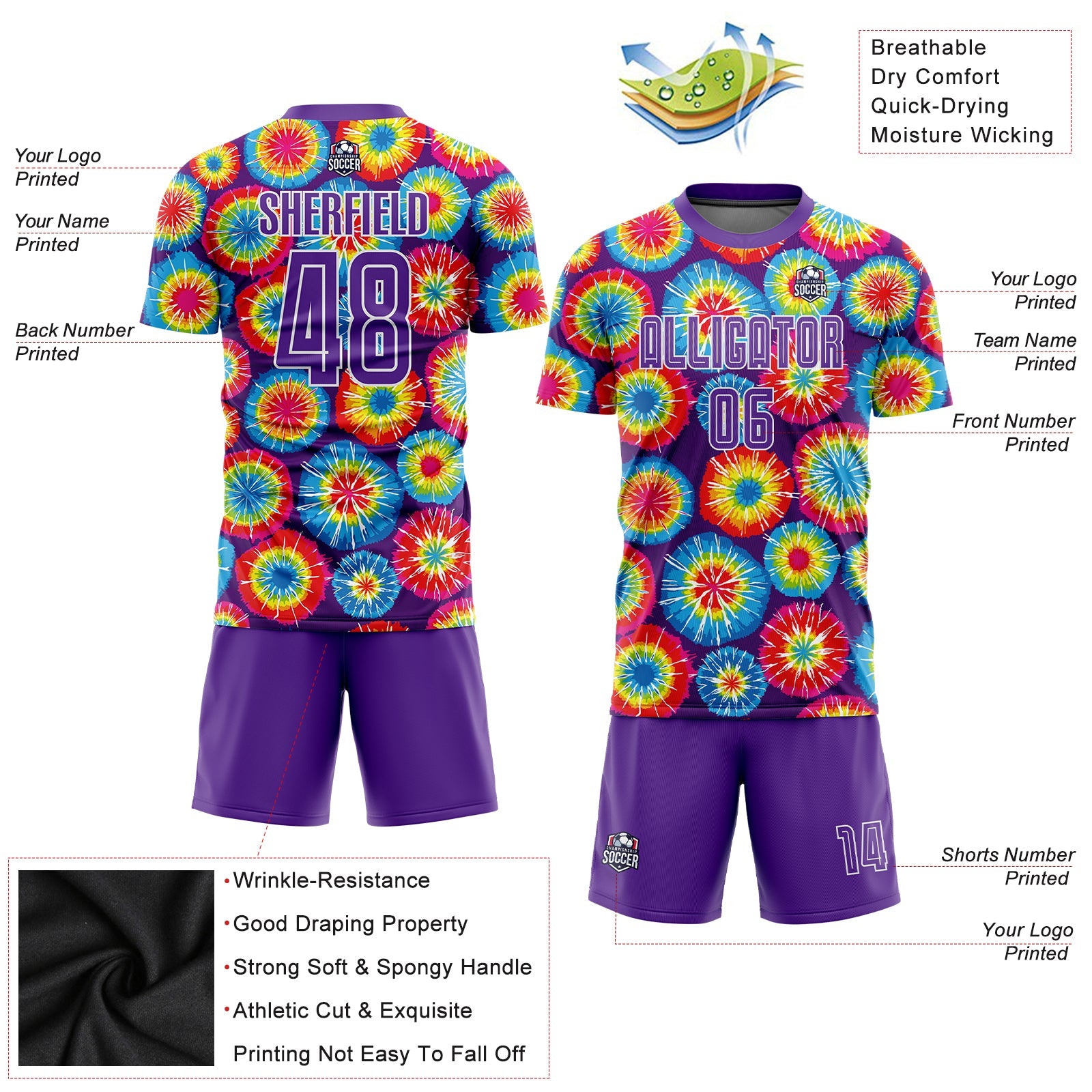 Custom Tie Dye Purple-White Sublimation Soccer Uniform Jersey - Sky-Custom