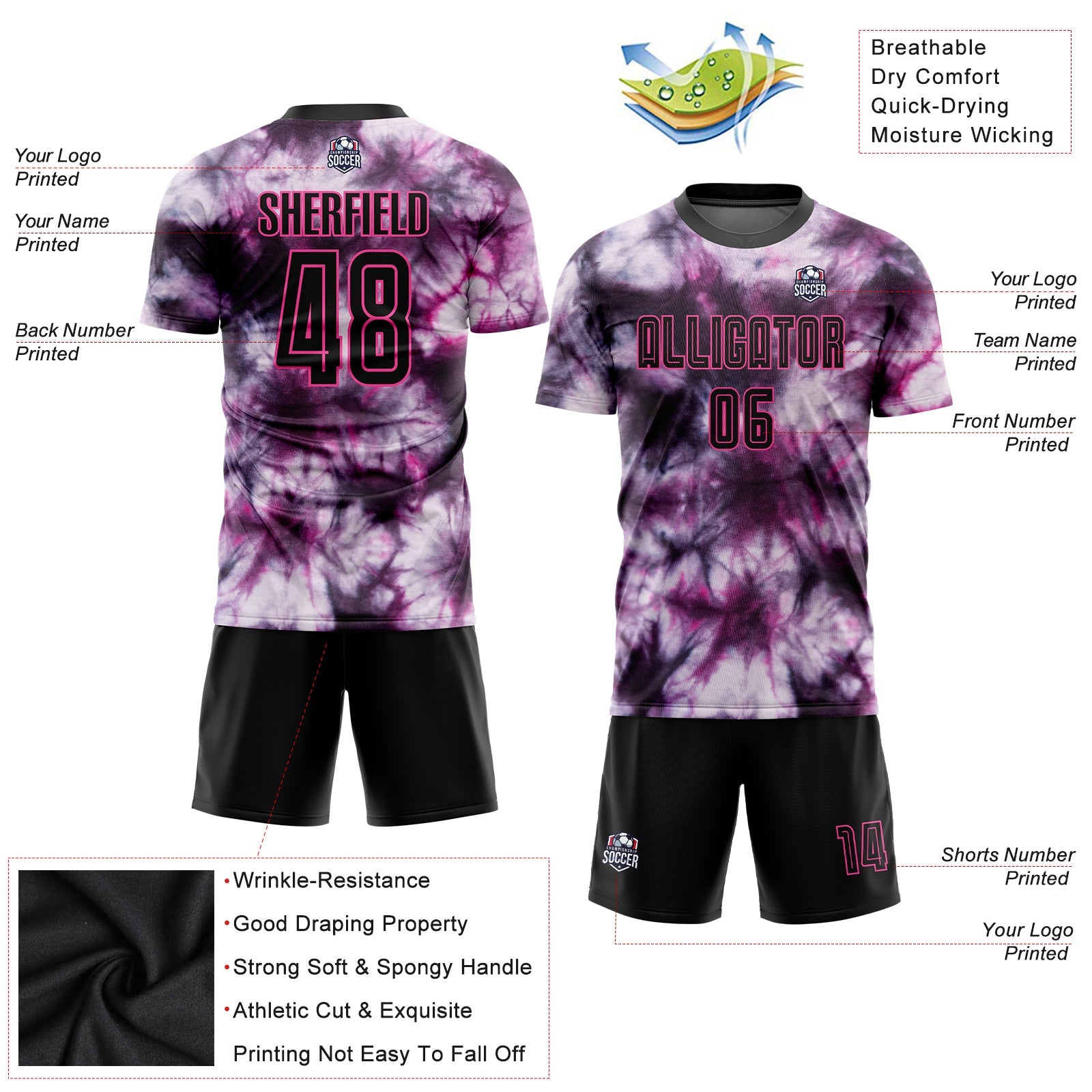 Custom Tie Dye Black-Pink Sublimation Soccer Uniform Jersey - Sky-Custom