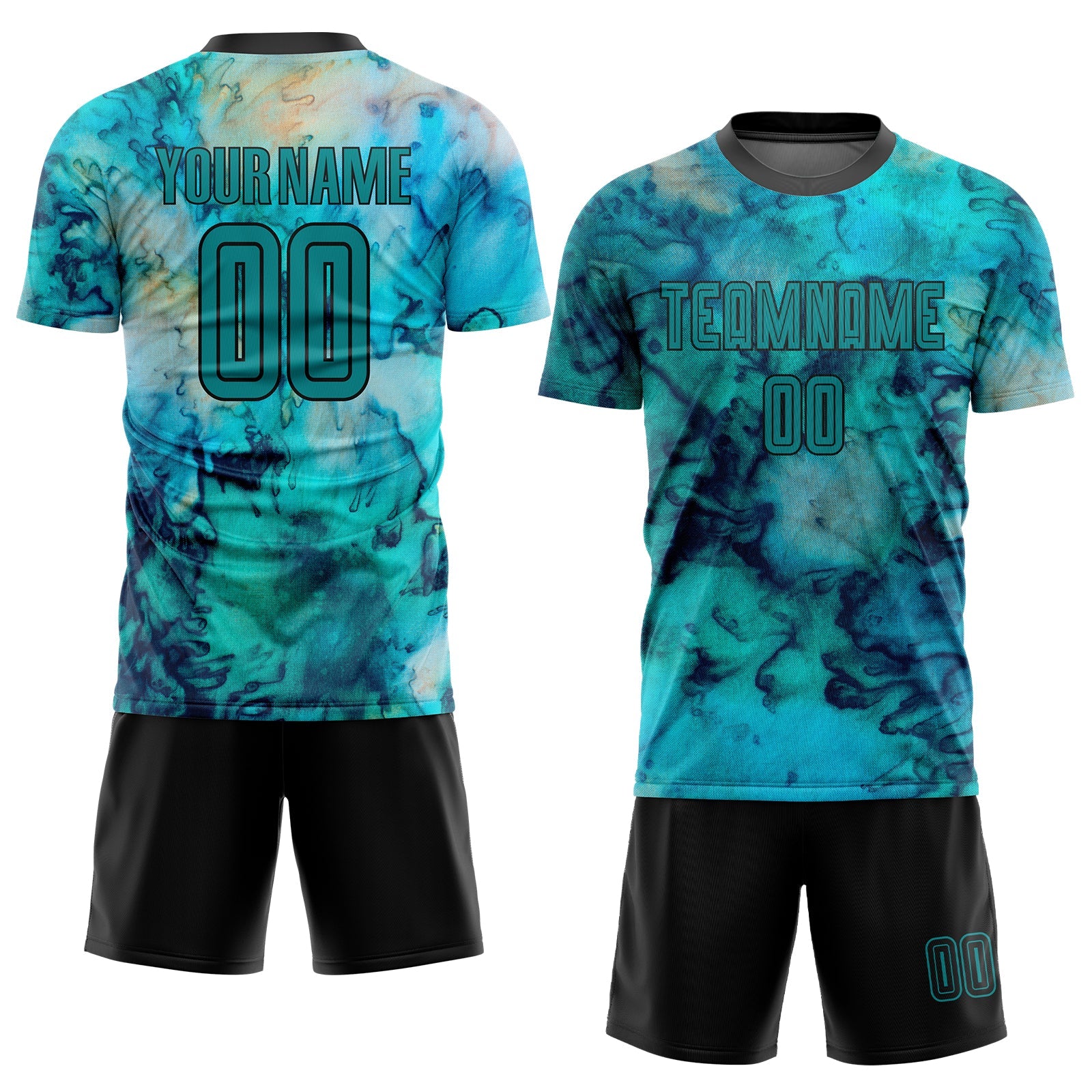 Custom Tie Dye Teal-Black Sublimation Soccer Uniform Jersey - Sky-Custom