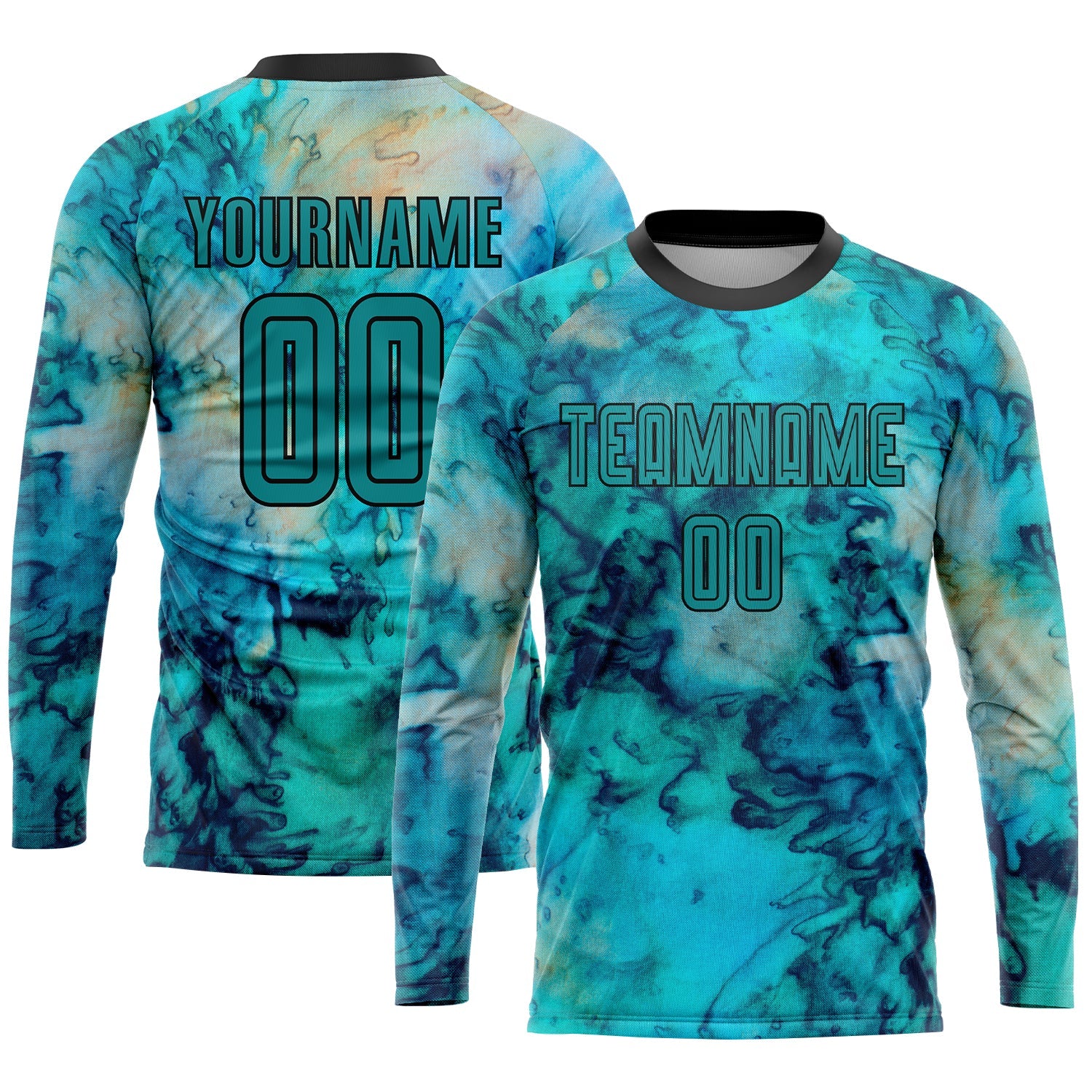 Custom Tie Dye Teal-Black Sublimation Soccer Uniform Jersey - Sky-Custom