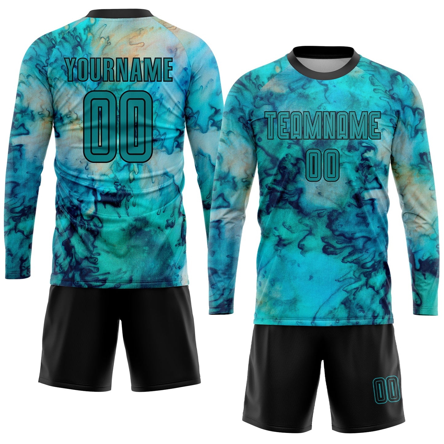 Custom Tie Dye Teal-Black Sublimation Soccer Uniform Jersey - Sky-Custom