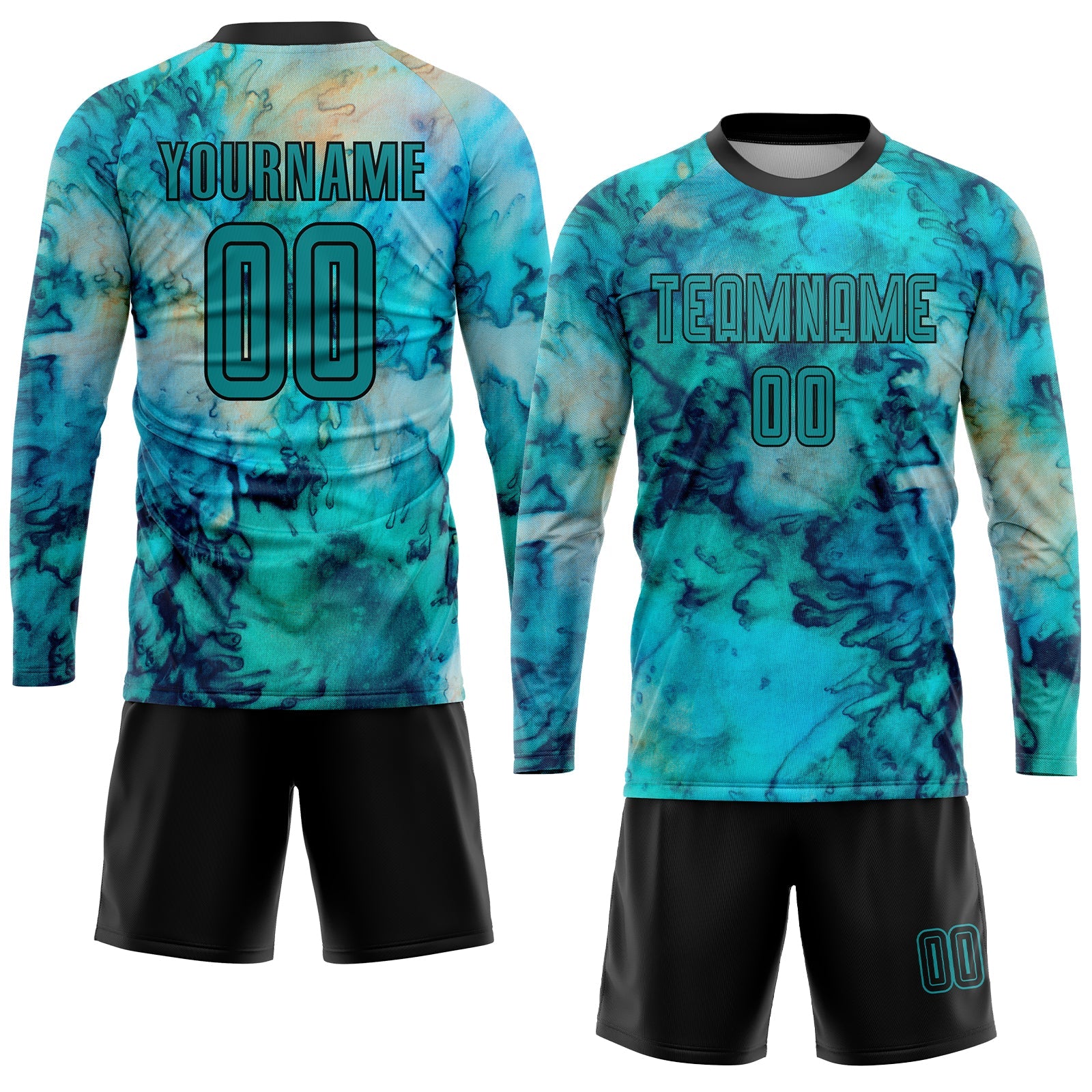 Custom Tie Dye Teal-Black Sublimation Soccer Uniform Jersey - Sky-Custom