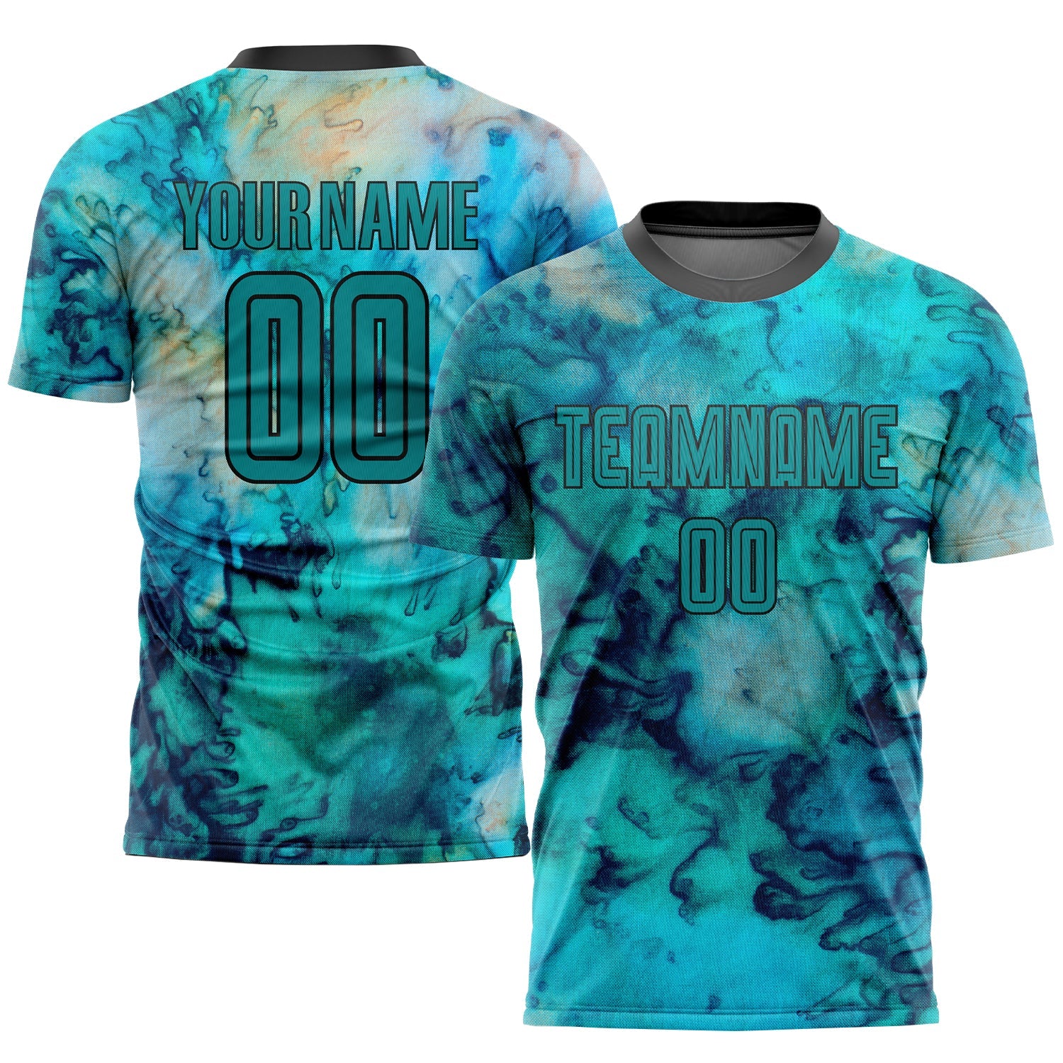 Custom Tie Dye Teal-Black Sublimation Soccer Uniform Jersey - Sky-Custom