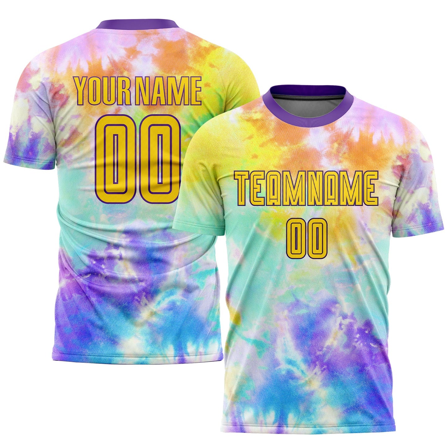 Custom Tie Dye Gold-Purple Sublimation Soccer Uniform Jersey - Sky-Custom