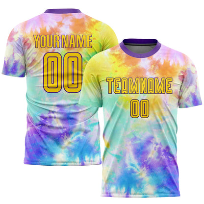 Custom Tie Dye Gold-Purple Sublimation Soccer Uniform Jersey - Sky-Custom