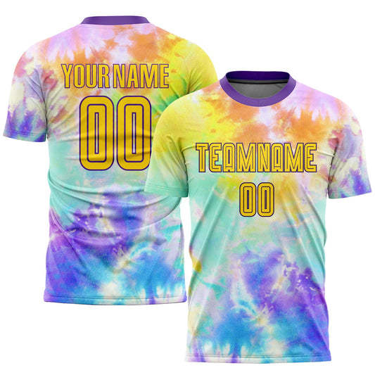 Custom Tie Dye Gold-Purple Sublimation Soccer Uniform Jersey - Sky-Custom