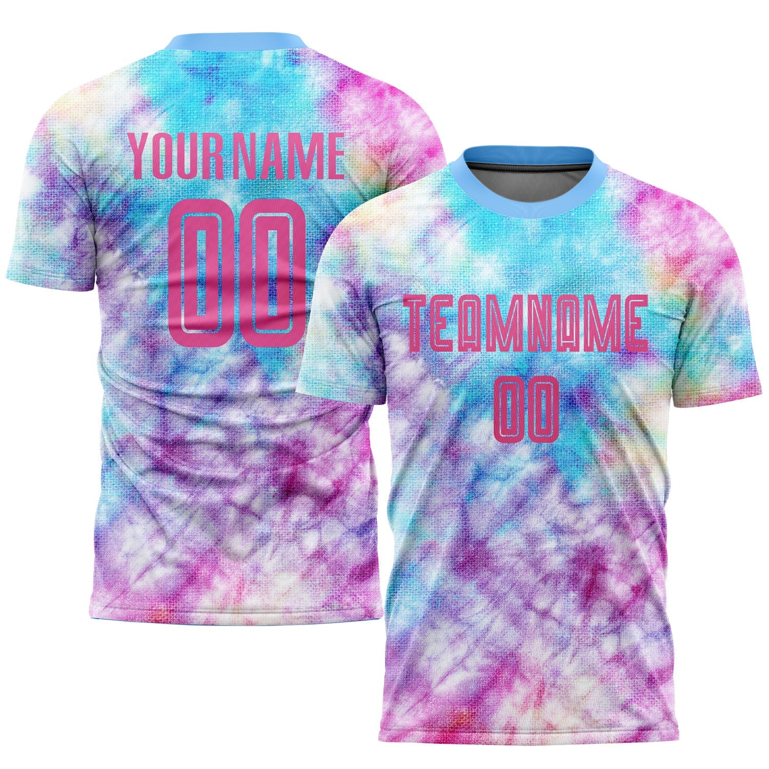 Custom Tie Dye Pink-Light Blue Sublimation Soccer Uniform Jersey - Sky-Custom