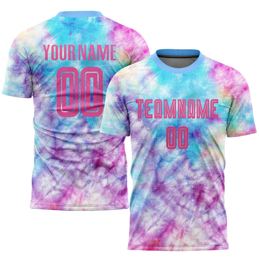 Custom Tie Dye Pink-Light Blue Sublimation Soccer Uniform Jersey - Sky-Custom