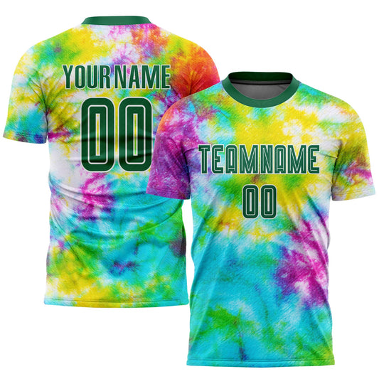 Custom Tie Dye Kelly Green-White Sublimation Soccer Uniform Jersey - Sky-Custom