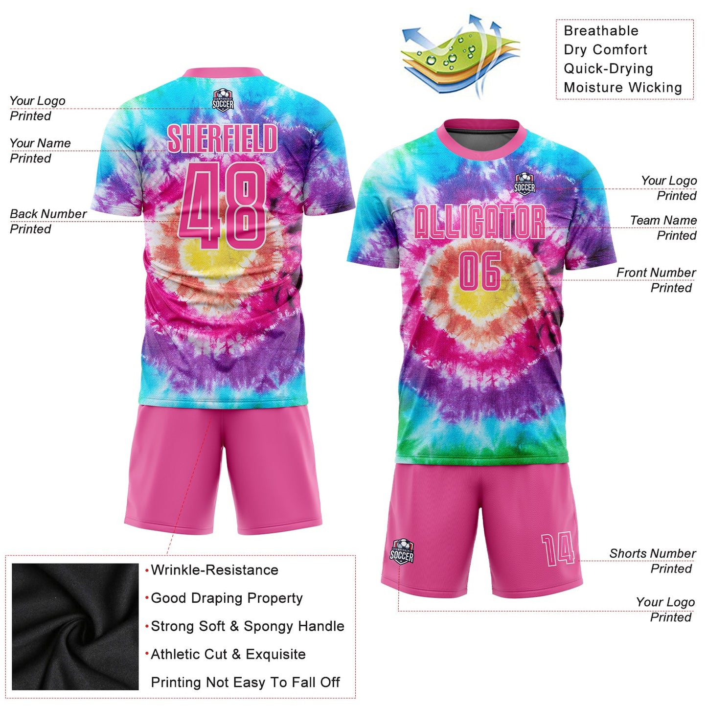 Custom Tie Dye Pink-White Sublimation Soccer Uniform Jersey - Sky-Custom