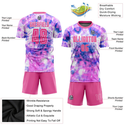 Custom Tie Dye Pink-White Sublimation Soccer Uniform Jersey - Sky-Custom