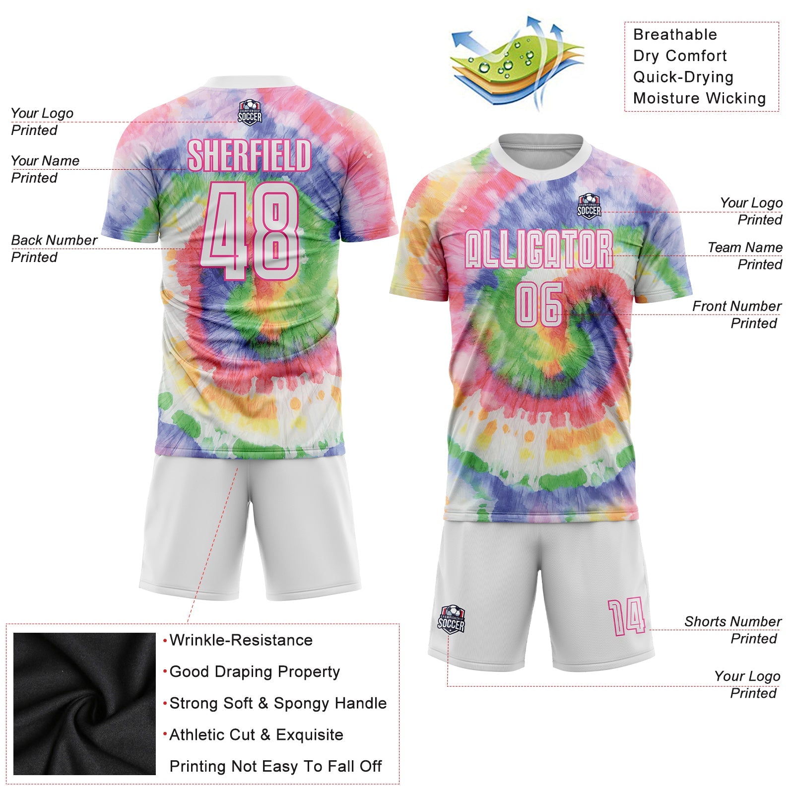 Custom Tie Dye White-Pink Sublimation Soccer Uniform Jersey - Sky-Custom