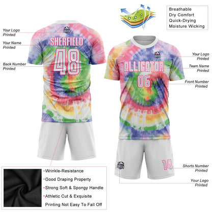 Custom Tie Dye White-Pink Sublimation Soccer Uniform Jersey - Sky-Custom