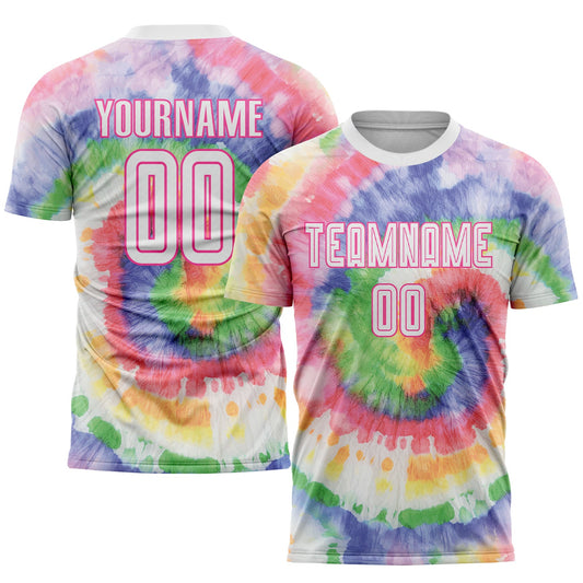 Custom Tie Dye White-Pink Sublimation Soccer Uniform Jersey - Sky-Custom