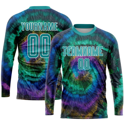 Custom Tie Dye Teal-White Sublimation Soccer Uniform Jersey - Sky-Custom