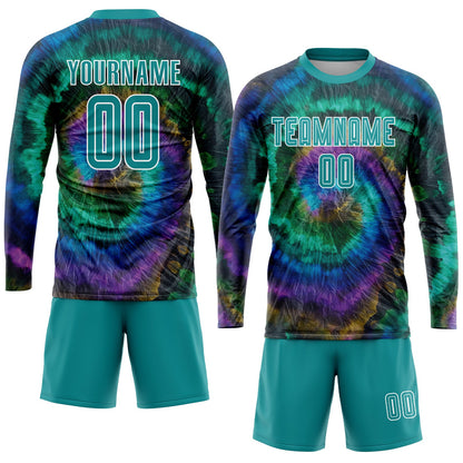 Custom Tie Dye Teal-White Sublimation Soccer Uniform Jersey - Sky-Custom