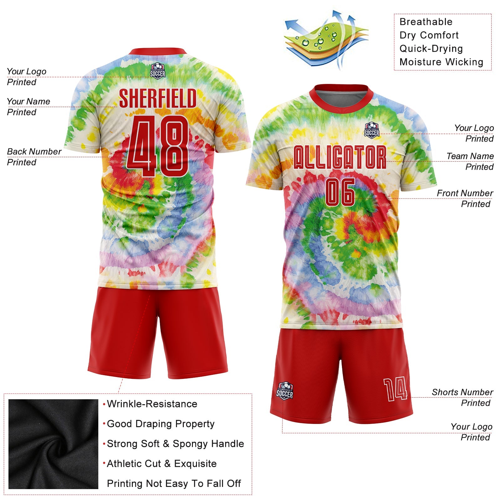 Custom Tie Dye Red-White Sublimation Soccer Uniform Jersey - Sky-Custom