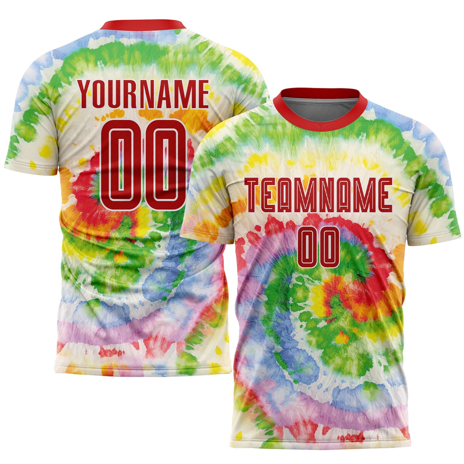 Custom Tie Dye Red-White Sublimation Soccer Uniform Jersey - Sky-Custom