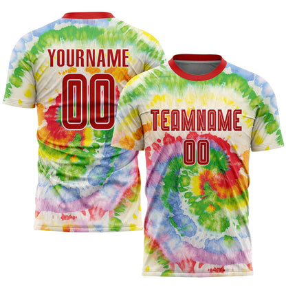 Custom Tie Dye Red-White Sublimation Soccer Uniform Jersey - Sky-Custom
