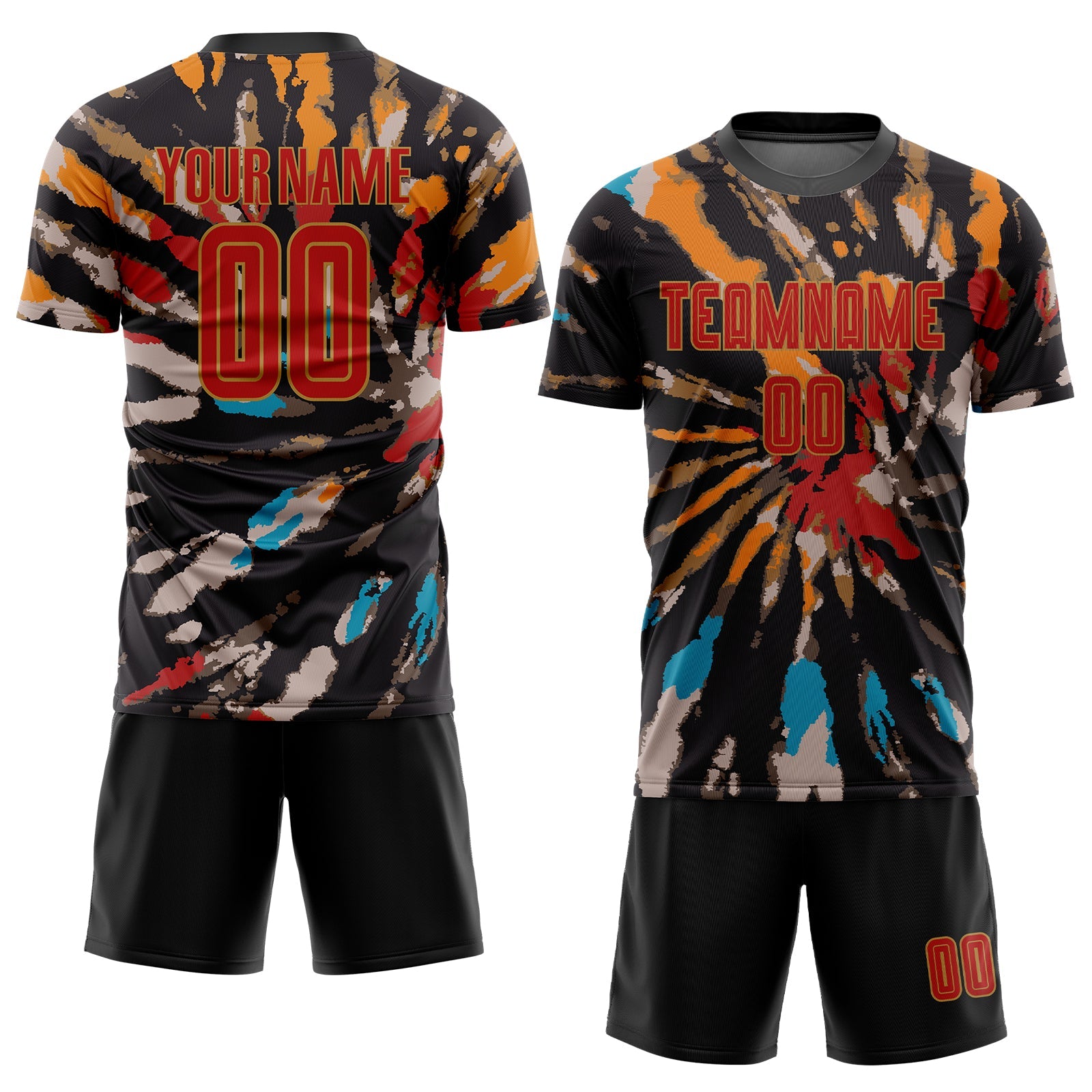 Custom Tie Dye Red-Old Gold Sublimation Soccer Uniform Jersey - Sky-Custom