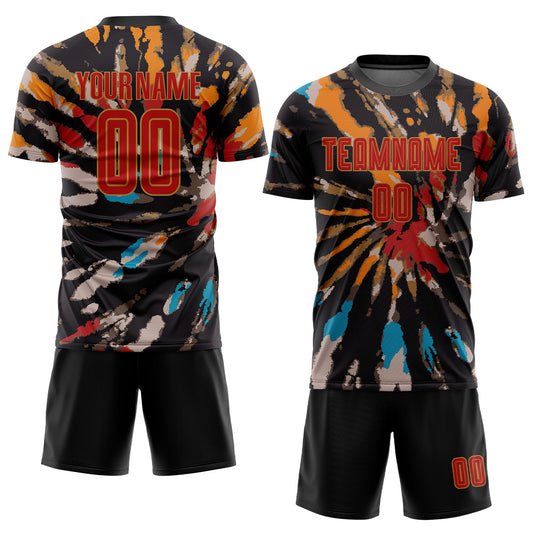 Custom Tie Dye Red-Old Gold Sublimation Soccer Uniform Jersey - Sky-Custom