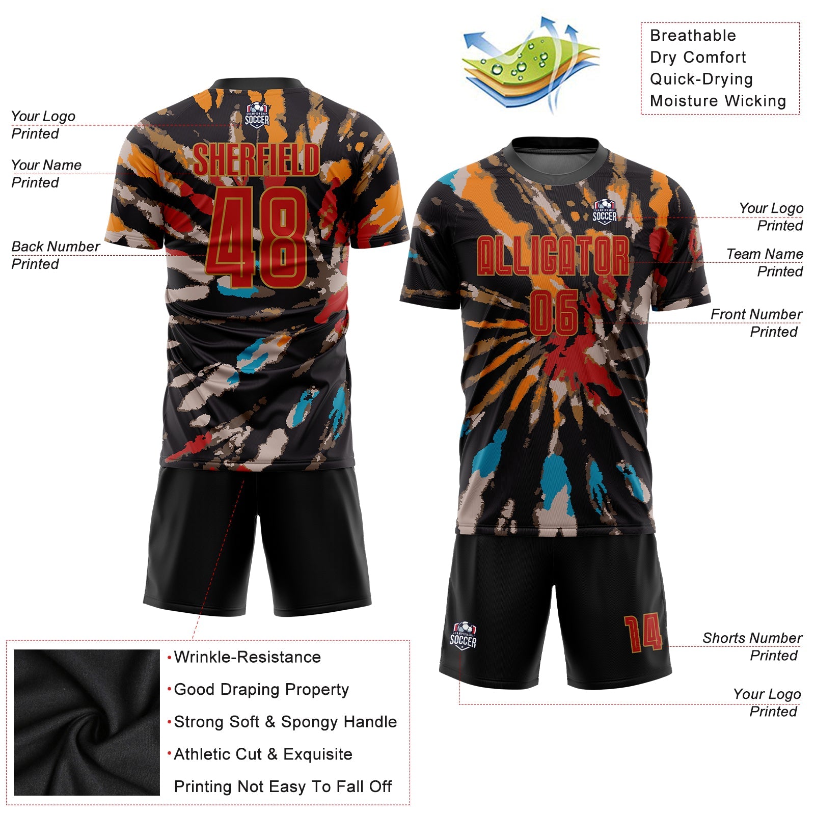 Custom Tie Dye Red-Old Gold Sublimation Soccer Uniform Jersey - Sky-Custom