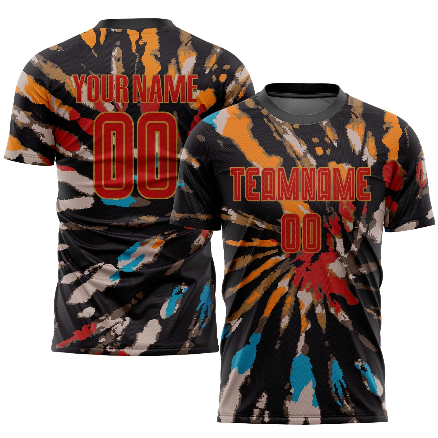 Custom Tie Dye Red-Old Gold Sublimation Soccer Uniform Jersey - Sky-Custom