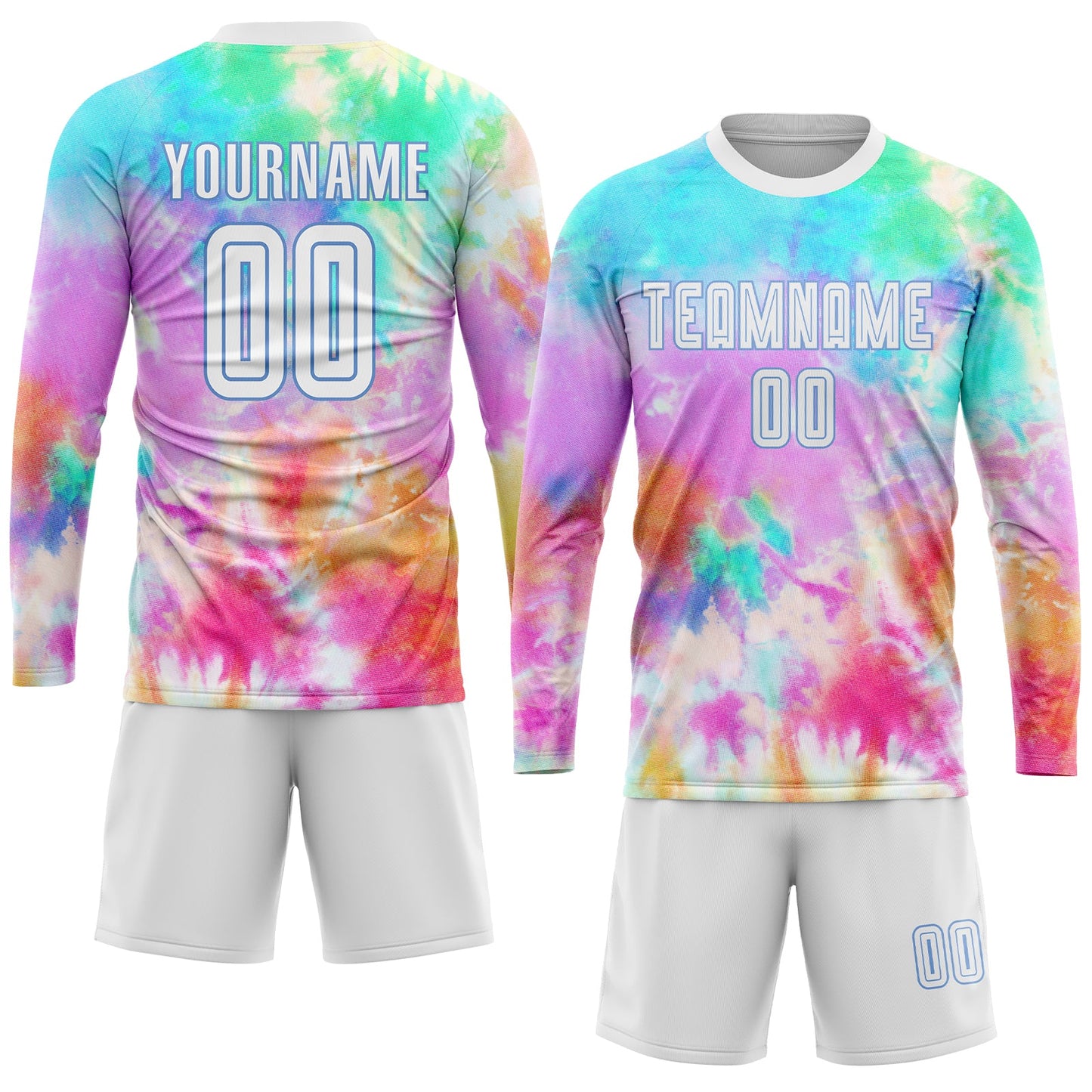Custom Tie Dye White-Light Blue Sublimation Soccer Uniform Jersey - Sky-Custom