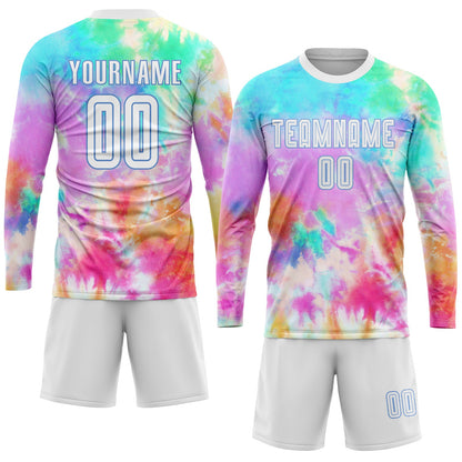 Custom Tie Dye White-Light Blue Sublimation Soccer Uniform Jersey - Sky-Custom