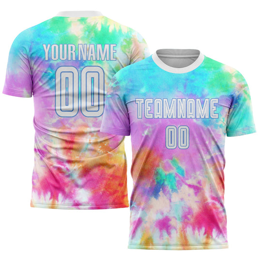Custom Tie Dye White-Light Blue Sublimation Soccer Uniform Jersey - Sky-Custom