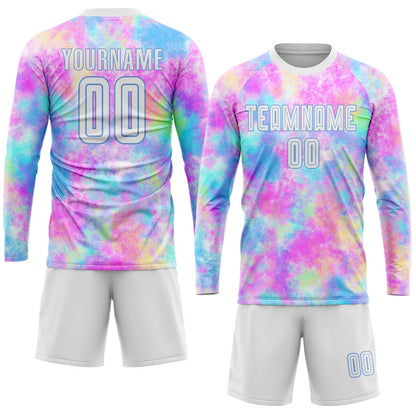 Custom Tie Dye White-Light Blue Sublimation Soccer Uniform Jersey - Sky-Custom