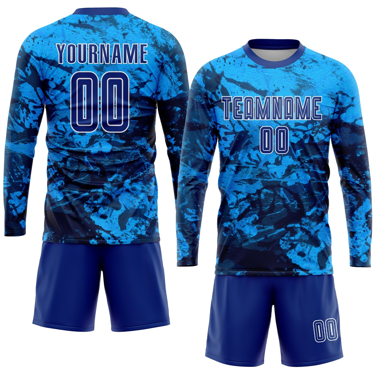 Custom Tie Dye Royal-White Sublimation Soccer Uniform Jersey - Sky-Custom