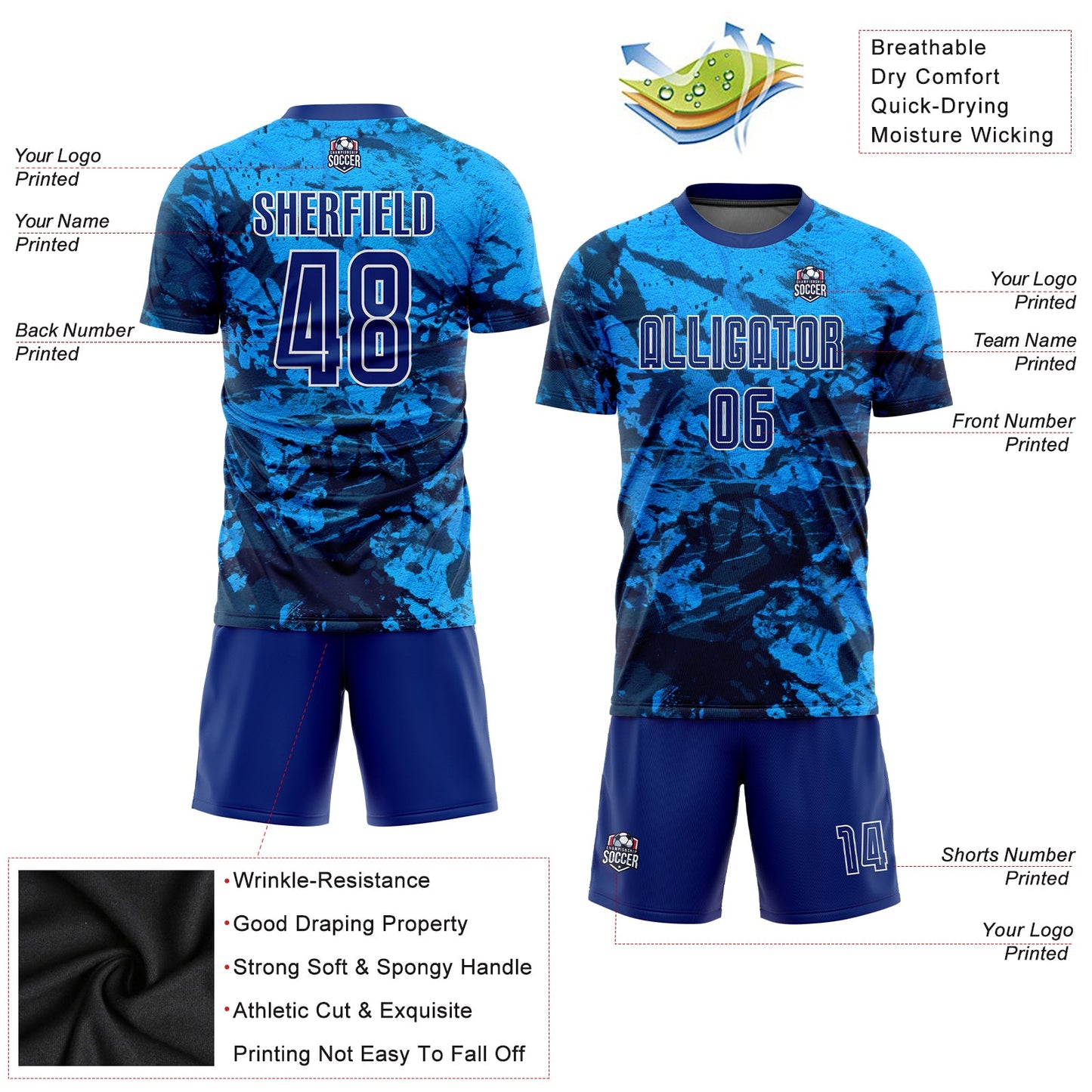 Custom Tie Dye Royal-White Sublimation Soccer Uniform Jersey - Sky-Custom