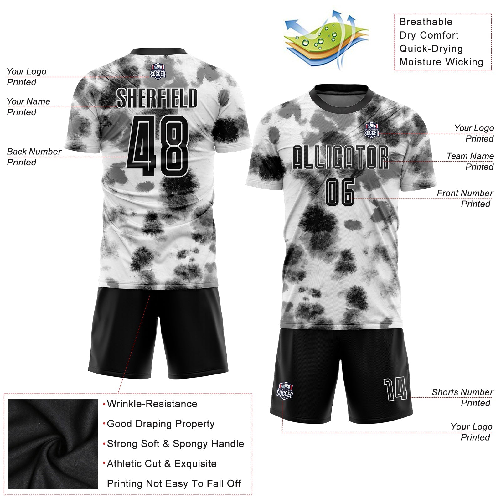 Custom Tie Dye Black-White Sublimation Soccer Uniform Jersey - Sky-Custom