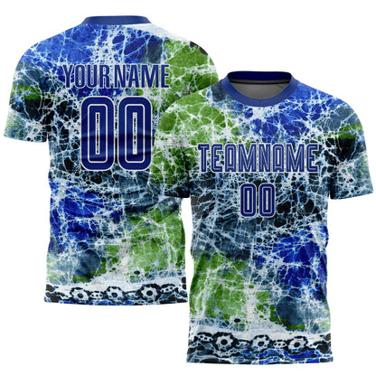 Custom Tie Dye Royal-White Sublimation Soccer Uniform Jersey - Sky-Custom