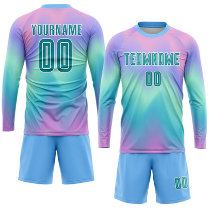 Custom Tie Dye Teal-White Sublimation Soccer Uniform Jersey - Sky-Custom