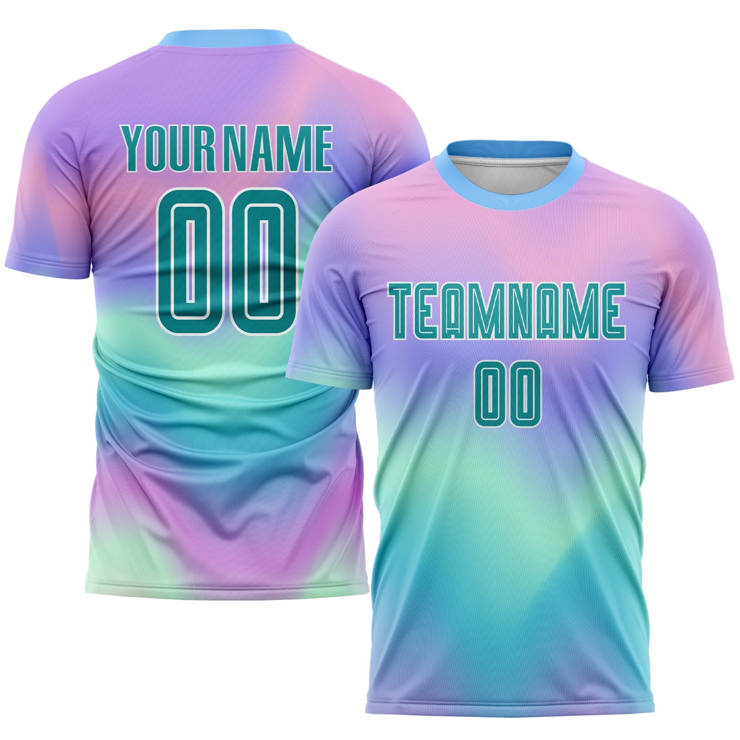 Custom Tie Dye Teal-White Sublimation Soccer Uniform Jersey - Sky-Custom