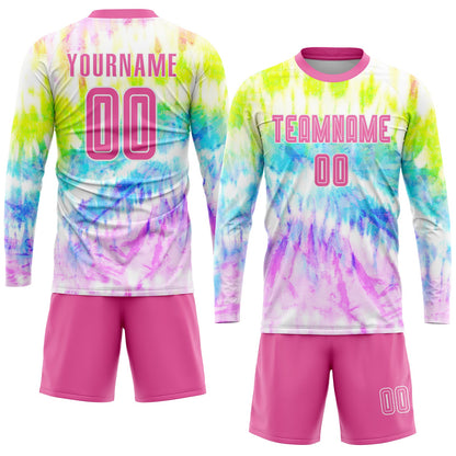 Custom Tie Dye Pink-White Sublimation Soccer Uniform Jersey - Sky-Custom