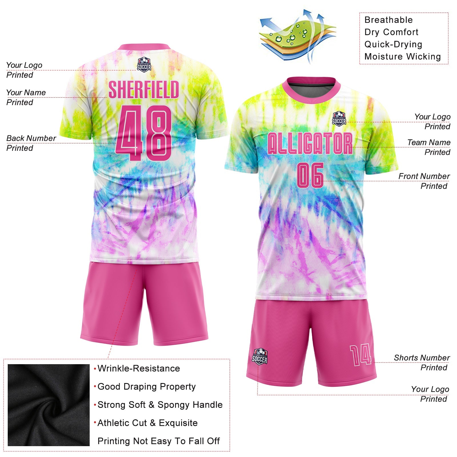 Custom Tie Dye Pink-White Sublimation Soccer Uniform Jersey - Sky-Custom