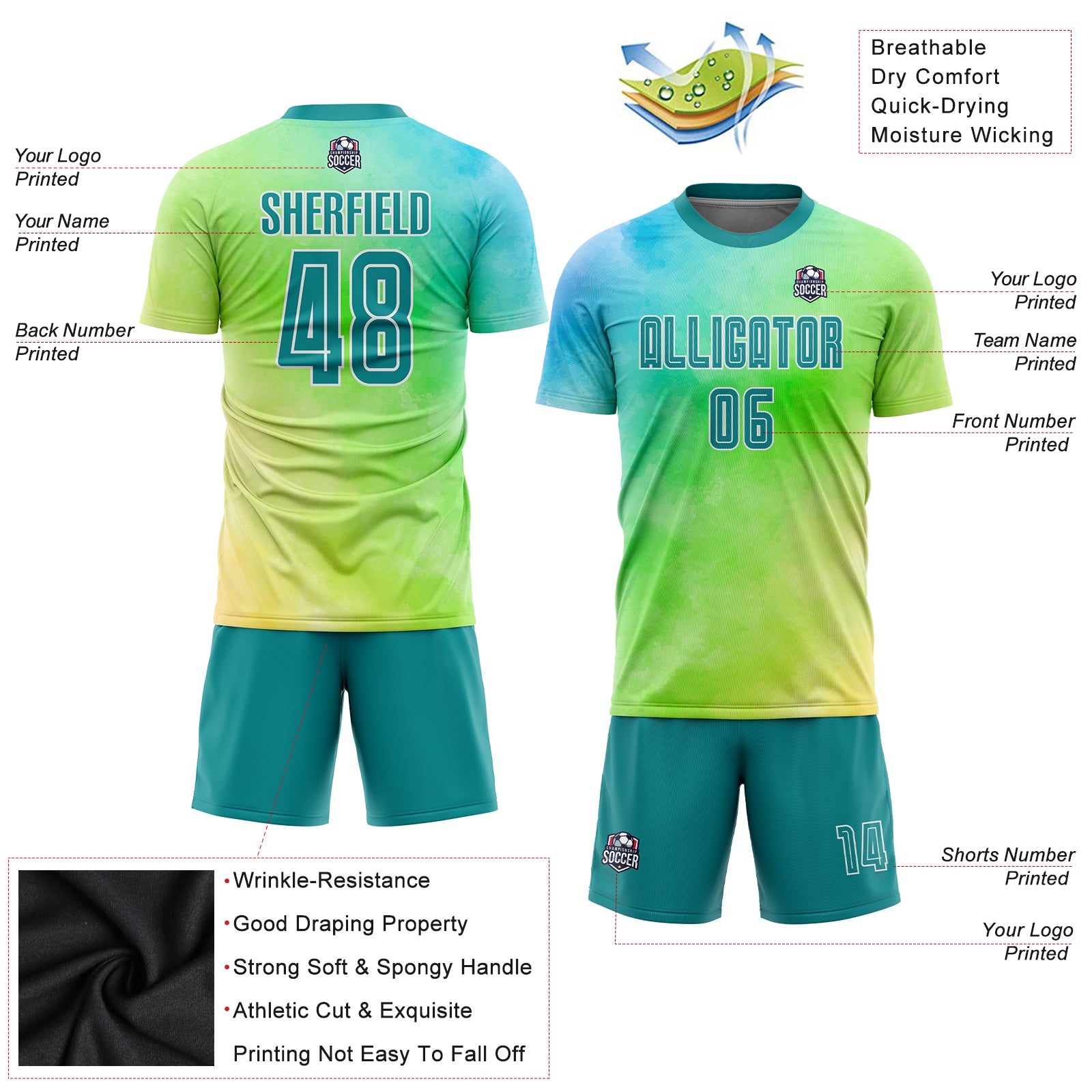 Custom Tie Dye Teal-White Sublimation Soccer Uniform Jersey - Sky-Custom
