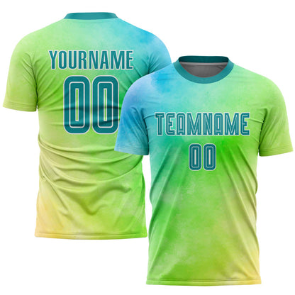Custom Tie Dye Teal-White Sublimation Soccer Uniform Jersey - Sky-Custom