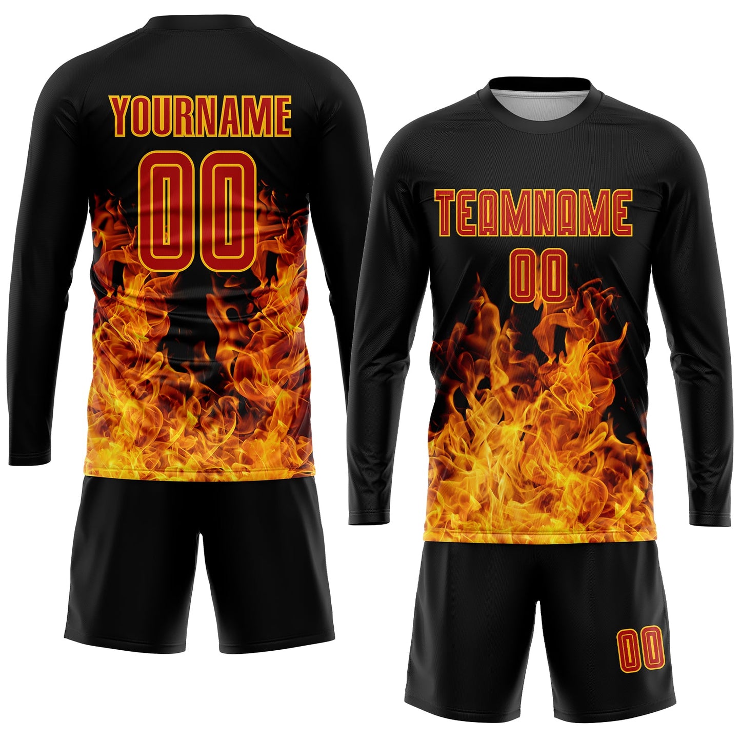 Custom Black Red-Gold Flame Sublimation Soccer Uniform Jersey - Sky-Custom