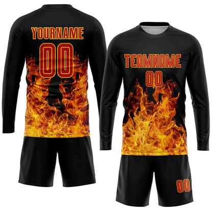 Custom Black Red-Gold Flame Sublimation Soccer Uniform Jersey - Sky-Custom