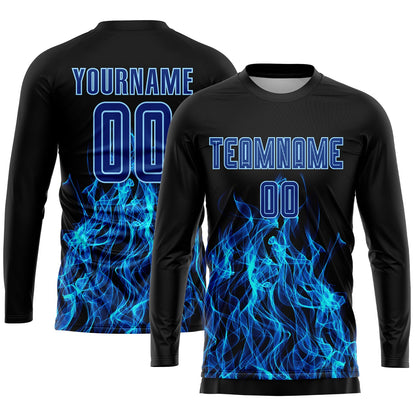 Custom Black Royal-Light Blue Flame Sublimation Soccer Uniform Jersey - Sky-Custom