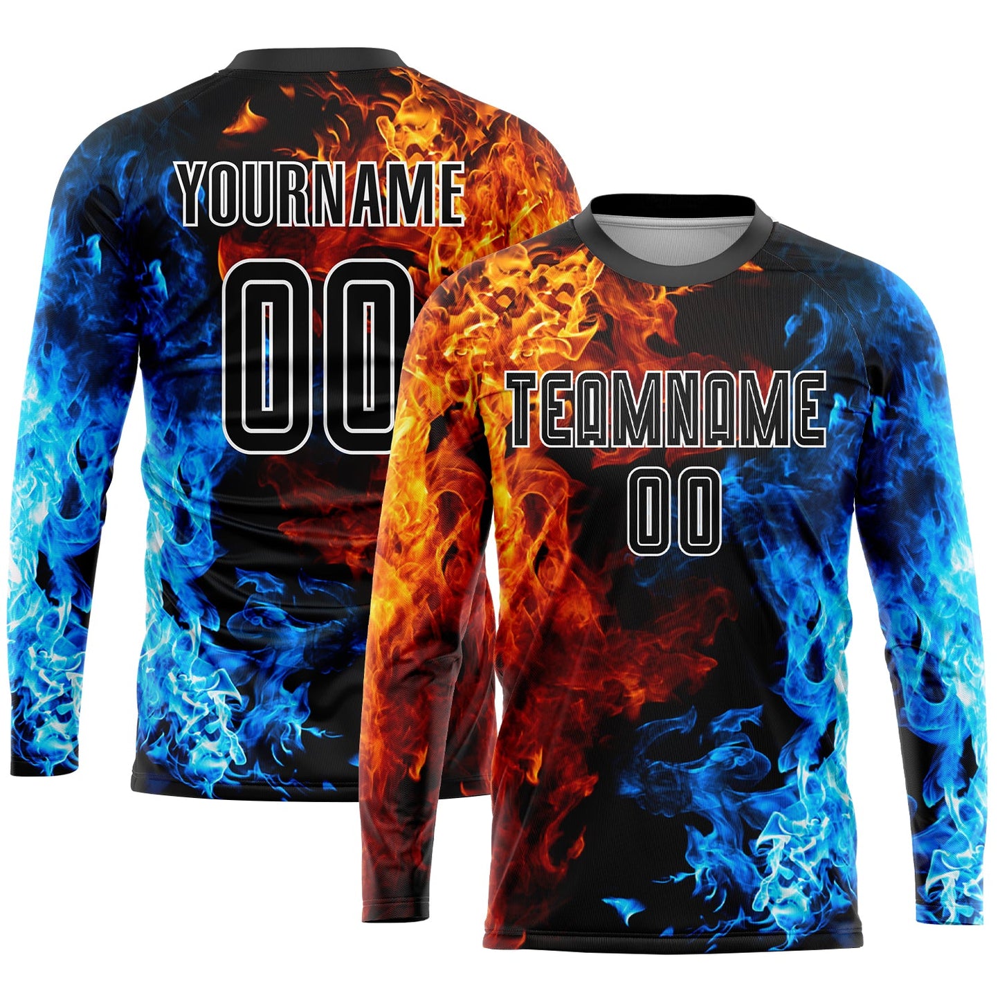 Custom Figure Black-White Flame Sublimation Soccer Uniform Jersey - Sky-Custom