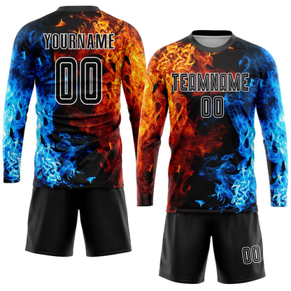 Custom Figure Black-White Flame Sublimation Soccer Uniform Jersey - Sky-Custom