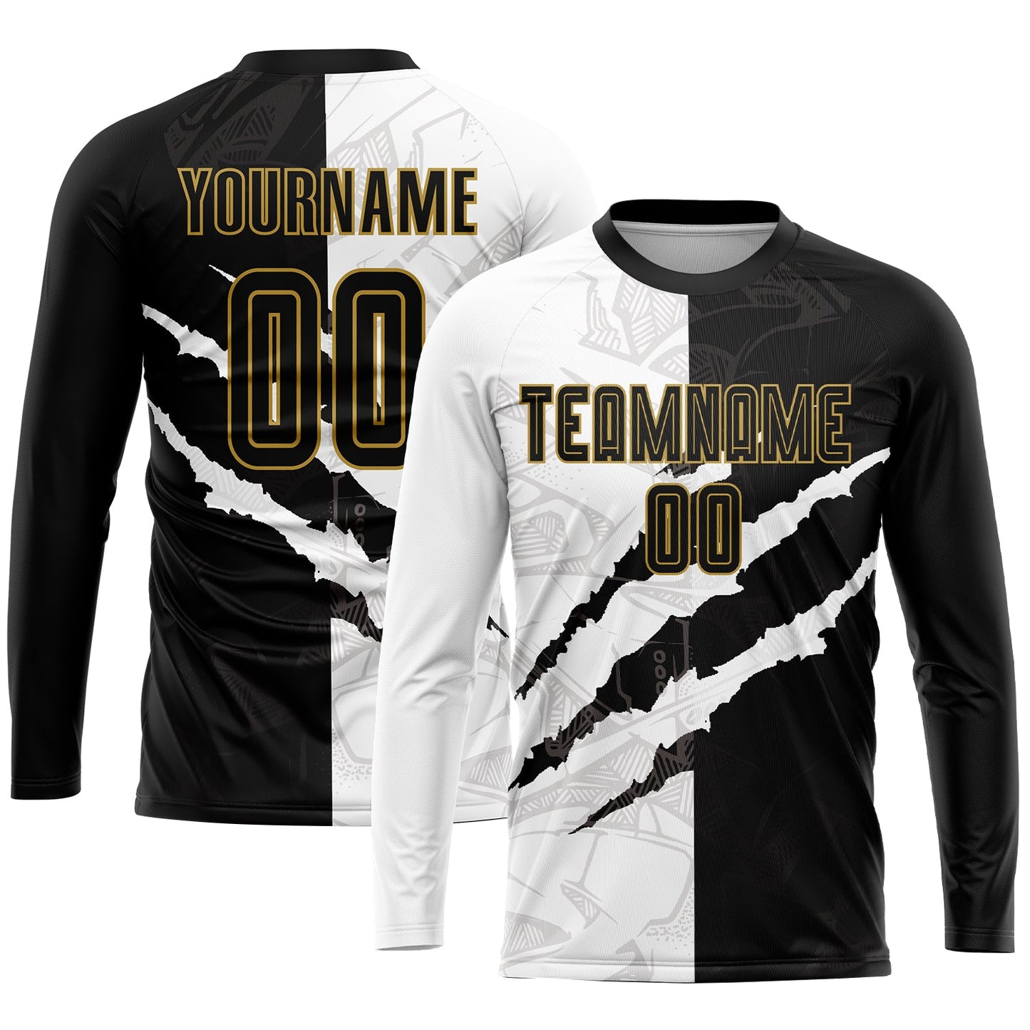Custom Graffiti Pattern Black-Old Gold Scratch Sublimation Soccer Uniform Jersey - Sky-Custom